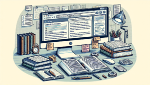 Depict a clear and organized desktop setting with textbooks, computer, and notebooks.