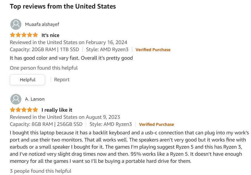Acer review on Amazon