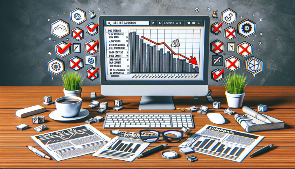  A depiction of a computer screen displaying a graph with declining SEO rankings